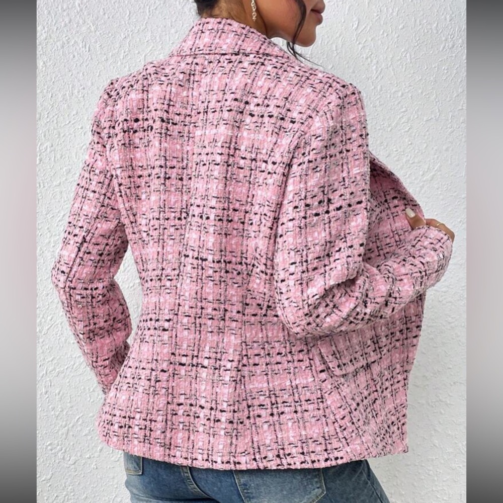 Luxe Plaid Tweed Button Down  Blazer Jacket Coat - Picture 4 of 15